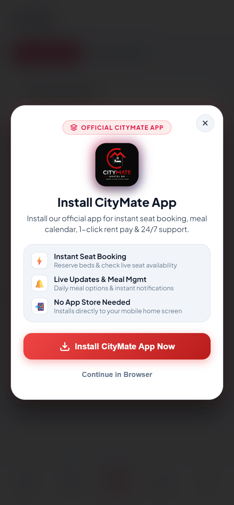 CityMate Laundry Order Screenshot